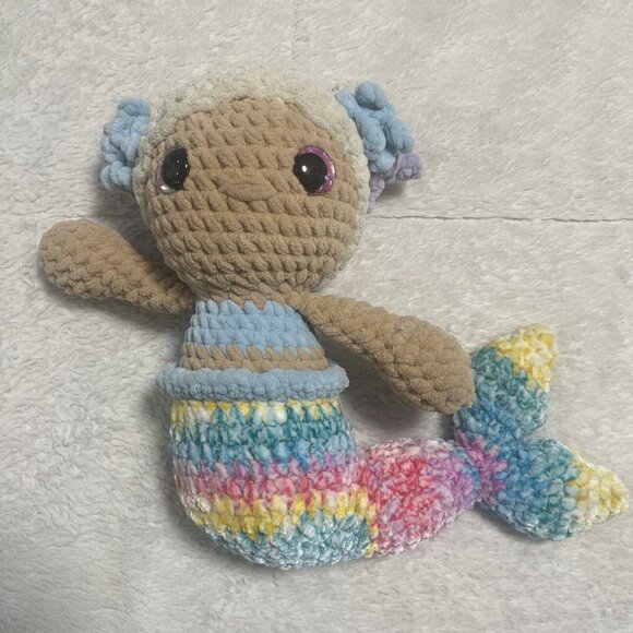 Sandy Beach Multicolor Mermaid - Crochet Stuffed Yarn Plushie - Handmade NWOT - Picture 1 of 9